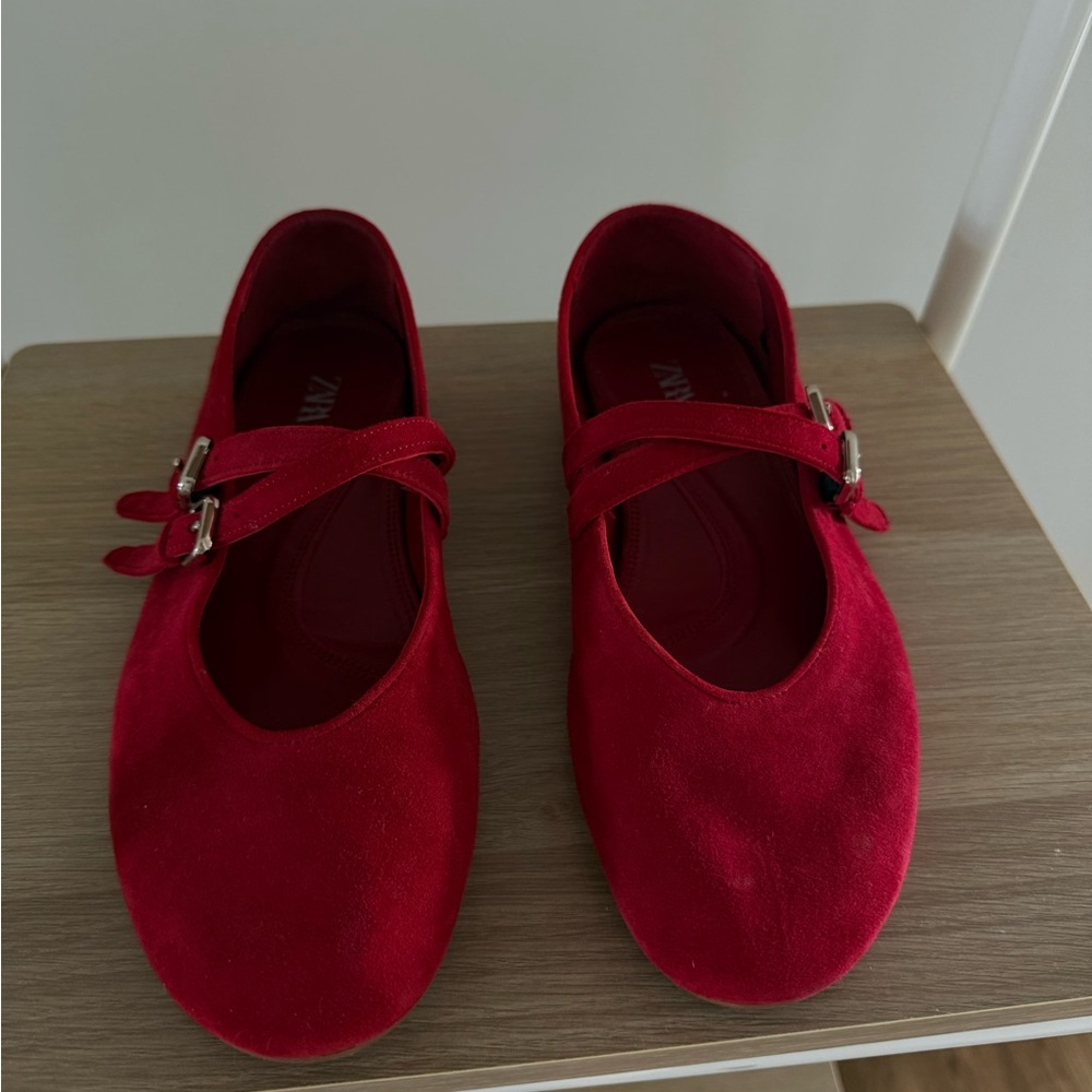 Zara Red Flats with Double Strap